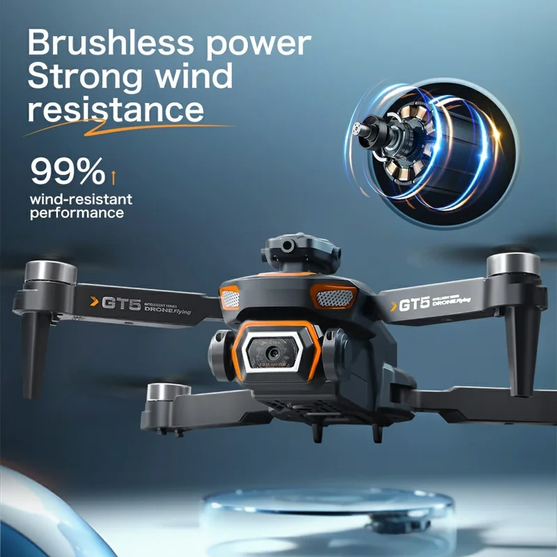 GT5 Faltbarer RC-Drohne mit 720P HD-Kamera, WLAN FPV, bürstenlosem Quadcopter und 3 Batterien