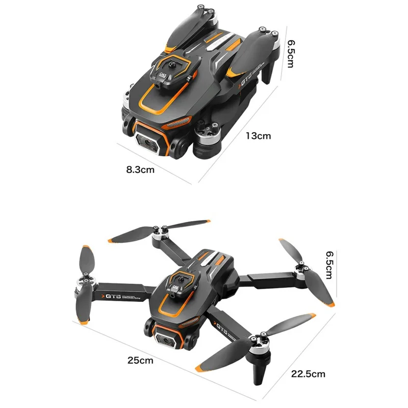 GT5 Faltbarer RC-Drohne mit 720P HD-Kamera, WLAN FPV, bürstenlosem Quadcopter und 3 Batterien