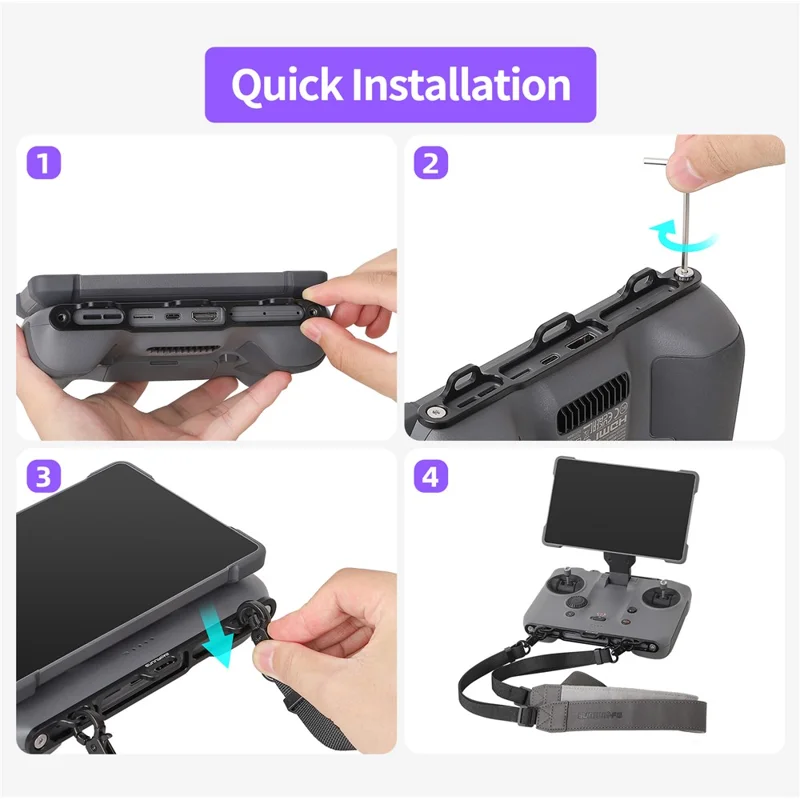 SUNNYLIFE Für DJI RC Pro 2 Aluminium-Legierung 3-Loch-Schnalle + Verstellbares PU-Lederband