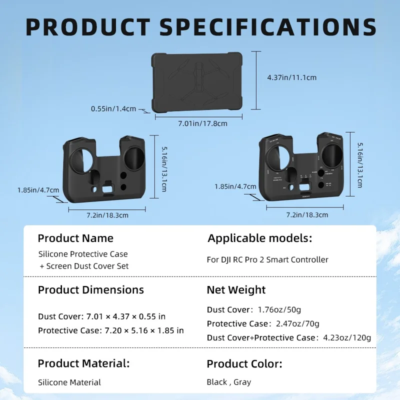 BRDRD Étui en silicone avec protection d'écran pour télécommande DJI RC Pro 2 - Noir
