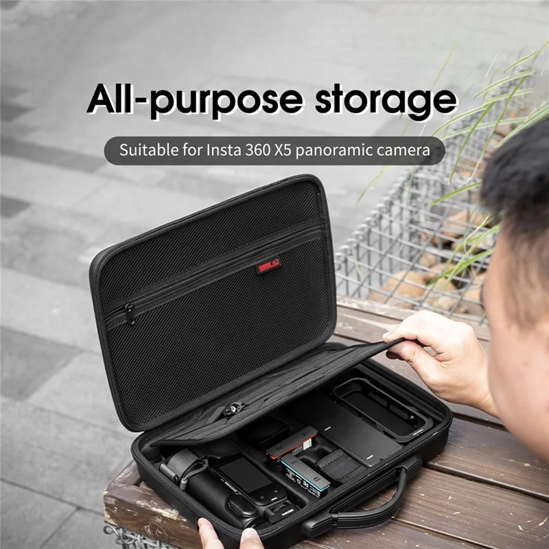 Bolsa de Armazenamento Portátil para Insta360 X5 com Zíper Duplo, à Prova de Choques, com Alça de Ombro e Alça