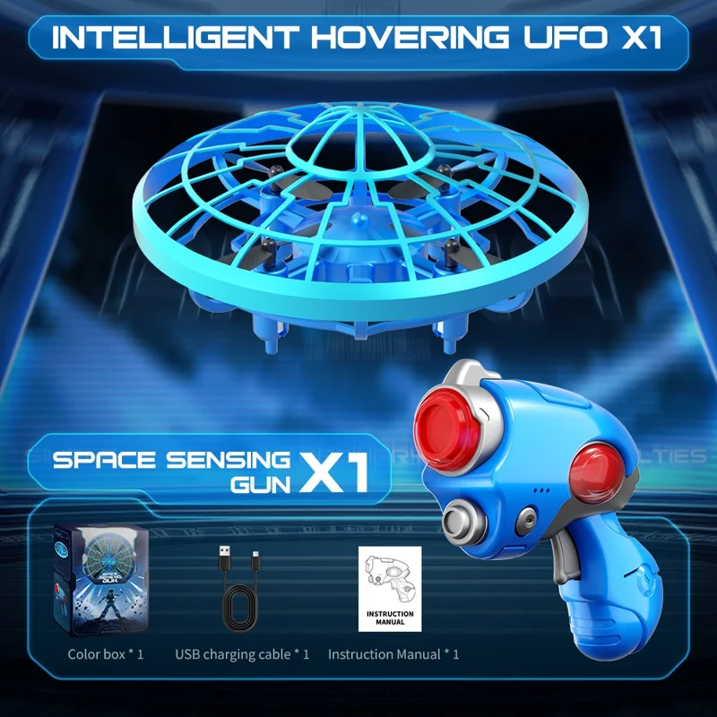 XS4 Leuchtendes Fliegende Untertasse Schießgewehr 4 Kanäle Infrarot Induktion Fliegendes Spielzeug mit Coolen LED-Leuchten - Blau