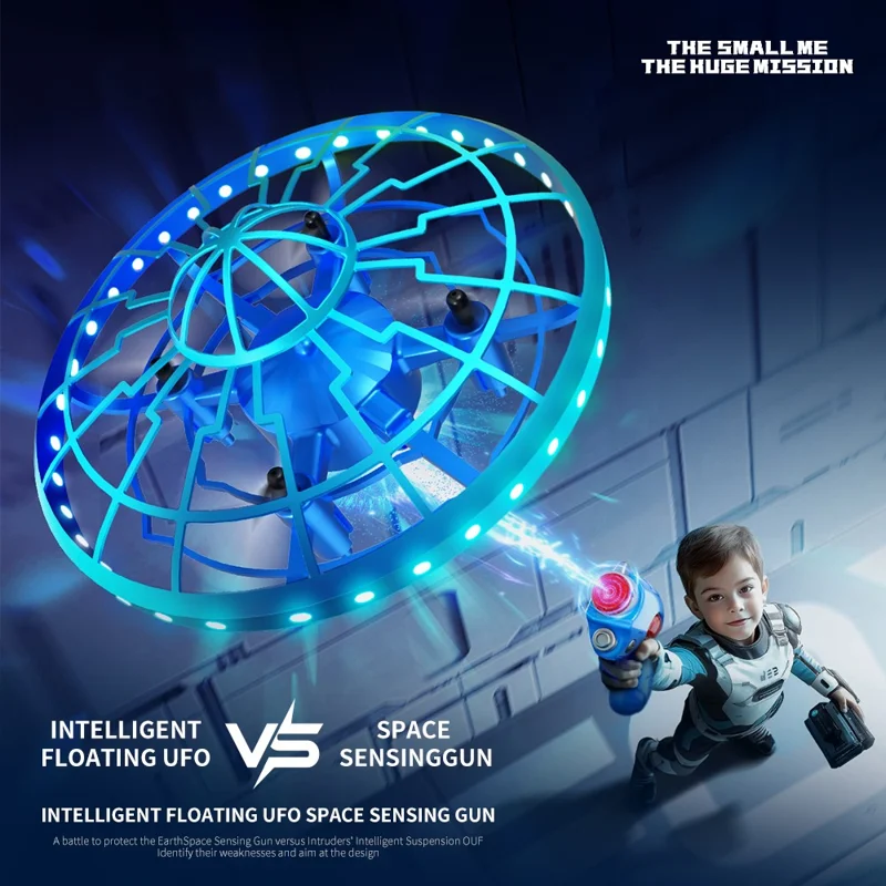XS4 Leuchtendes Fliegende Untertasse Schießgewehr 4 Kanäle Infrarot Induktion Fliegendes Spielzeug mit Coolen LED-Leuchten - Blau