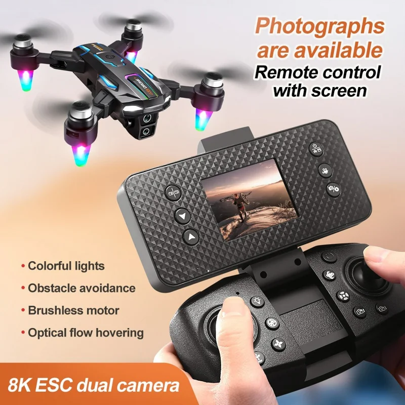 Drone A22 avec évitement d'obstacles et contrôleur écran détachable, caméra HD, moteur sans balais, quadricoptère RC, 2 batteries