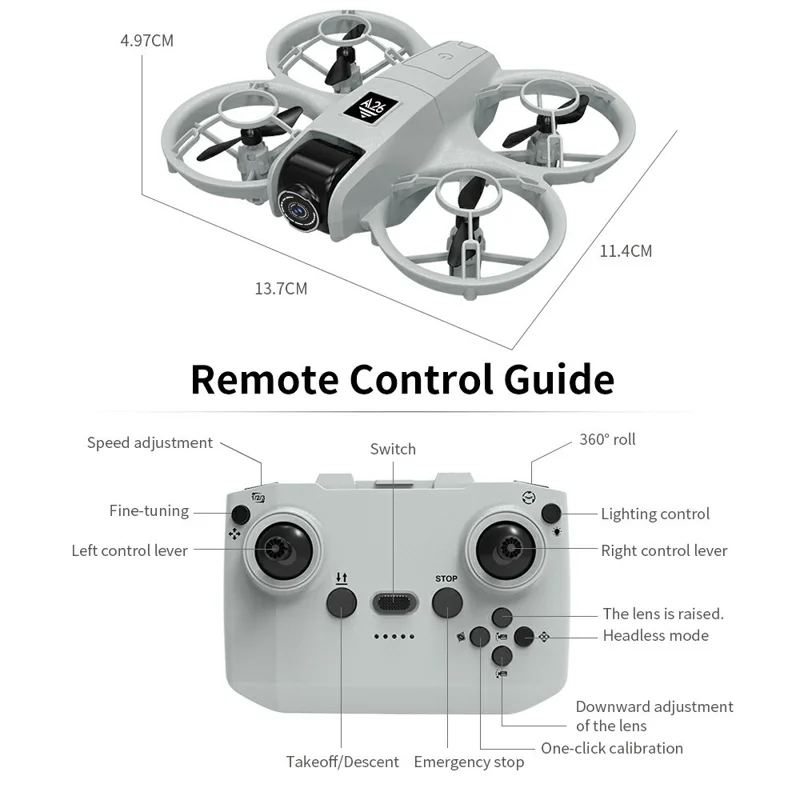 Drone per fotografia aerea A26 con posizionamento a flusso ottico, modalità senza testa, quadricottero RC, 1 batteria - Grigio