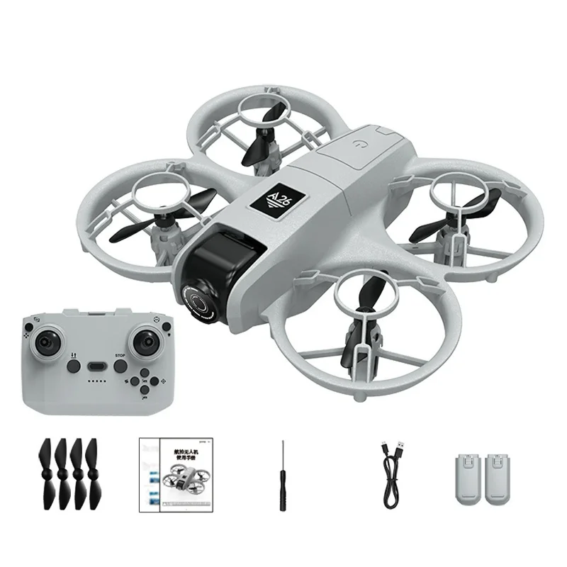 Drone de Fotografia Aérea A26 com Posicionamento por Fluxo Óptico, Modo Sem Cabeça, Quadricóptero com Controle Remoto, 2 Baterias - Cinza