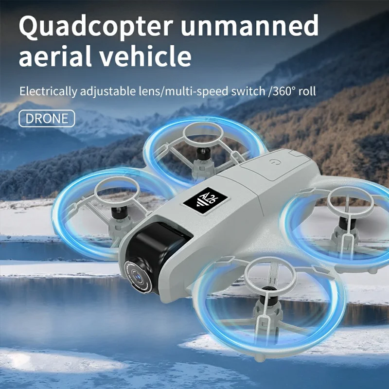 Drone de Fotografia Aérea A26 com Posicionamento por Fluxo Óptico, Modo Headless e Quadricóptero com 3 Baterias - Cinza
