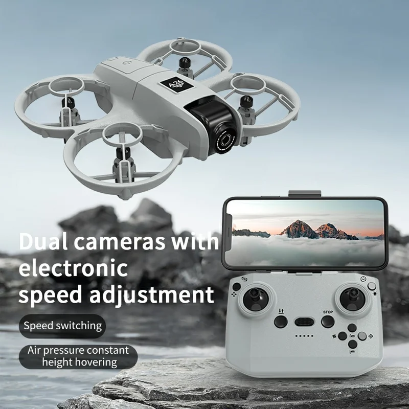 Drone de Fotografia Aérea A26 com Posicionamento por Fluxo Óptico, Modo Headless e Quadricóptero com 3 Baterias - Cinza