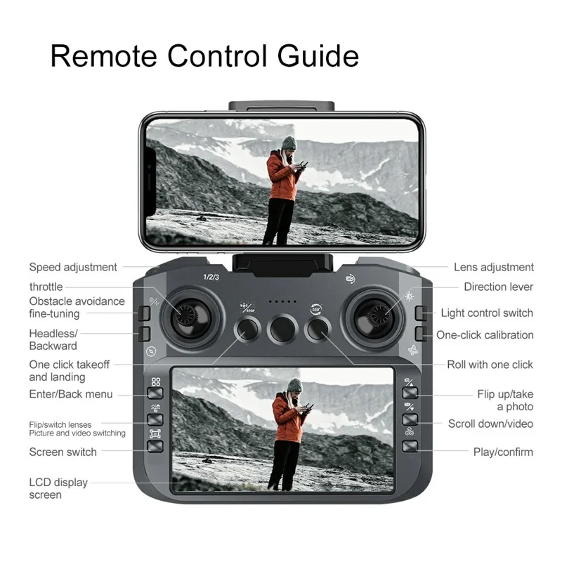 A28 Brushless Drone, 1 Battery with 8GB Memory Card Screen Controller Optical Flow Positioning Aerial Photography Quadcopter  - Black