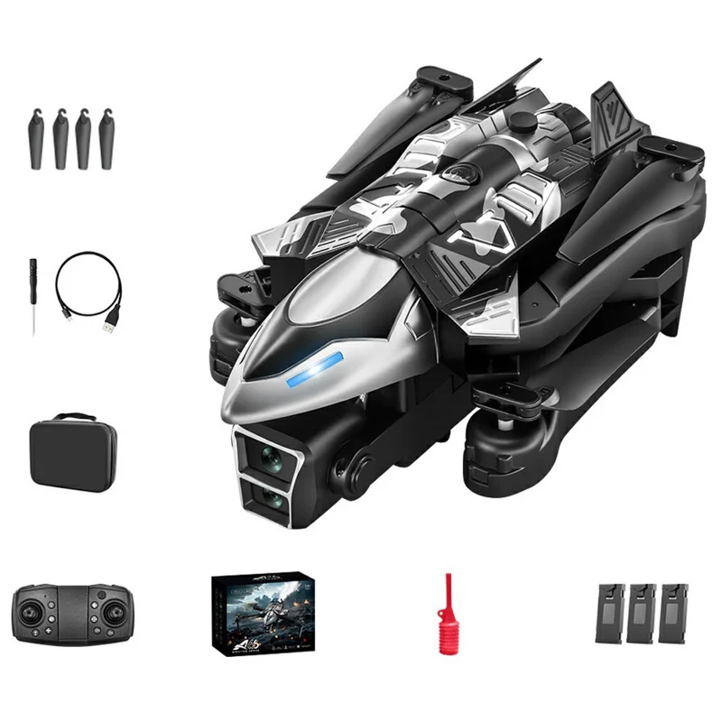 Drone quadricoptère de photographie aérienne HD avec fonction de pulvérisation et d'évitement d'obstacles A66 RC, 3 batteries - Camouflage