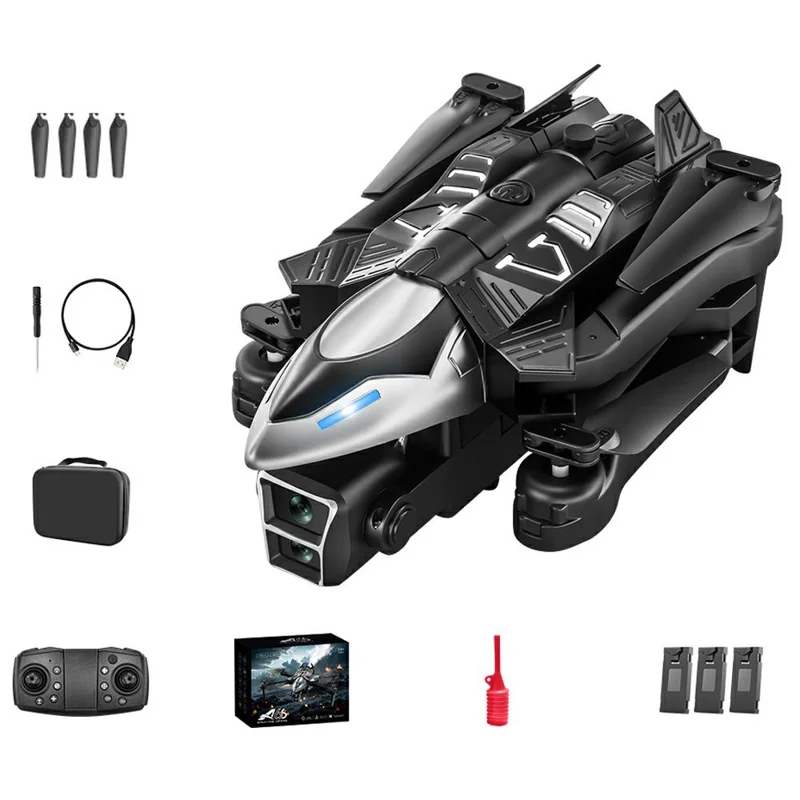 A66 RC Aircraft with Spray Function Obstacle Avoidance Quadcopter HD Aerial Photography Drone, 3 Batteries - Black