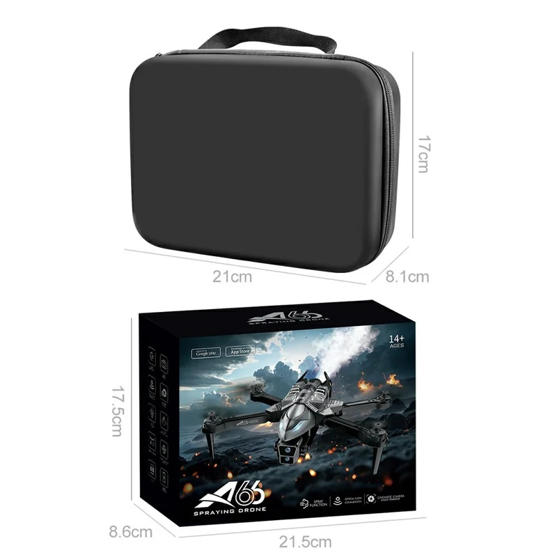 A66 RC Aircraft with Spray Function Obstacle Avoidance Quadcopter HD Aerial Photography Drone, 3 Batteries - Black