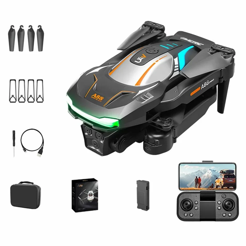 A88 2.4G 4CH Foldable Drone 8K Aerial Photography HD Dual Camera Optical Flow RC Quadcopter, 1 Battery - Black