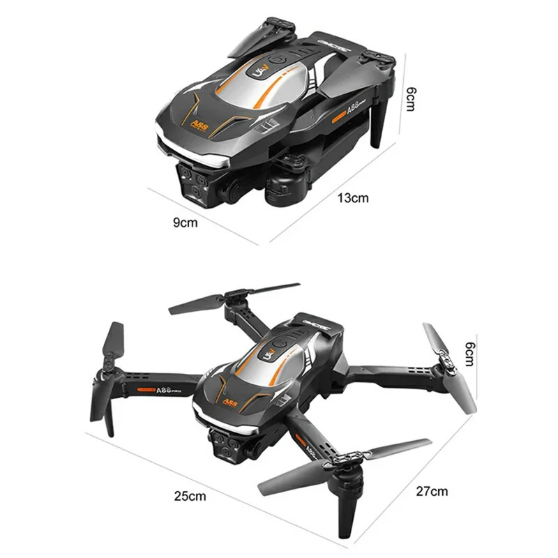A88 2.4G 4CH Foldable Drone 8K Aerial Photography HD Dual Camera Optical Flow RC Quadcopter, 1 Battery - Black