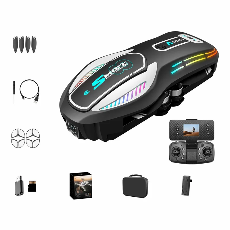A118 Brushless Drone,1 Battery Optical Flow Obstacle Avoidance RC Quadcopter with 8GB Memory Card Detachable Screen Controller - Black