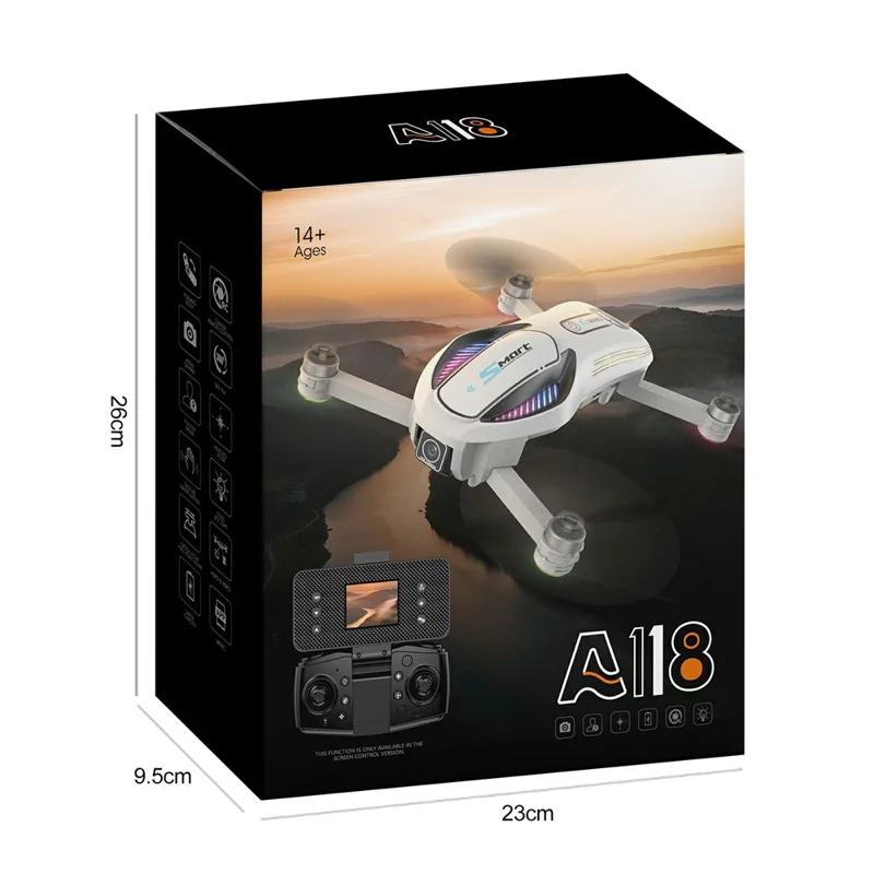 A118 Brushless Drone,1 Battery Optical Flow Obstacle Avoidance RC Quadcopter with 8GB Memory Card Detachable Screen Controller - Black