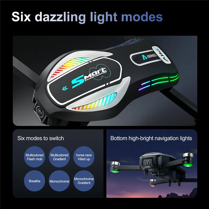 A118 Brushless Drone, 2 Batteries Optical Flow Obstacle Avoidance RC Quadcopter with 8GB Memory Card Detachable Screen Controller - Black