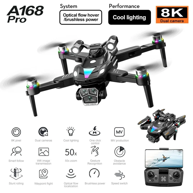 Drone quadricoptère de photographie aérienne à double caméra, avec flux optique et évitement d'obstacles, pliable, télécommandé, 1 batterie