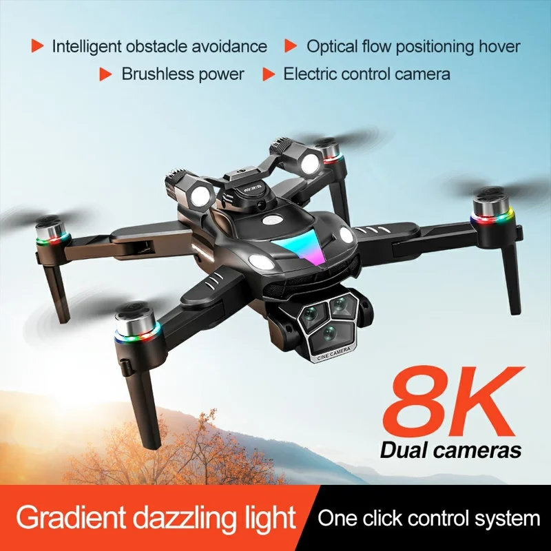 A168 Drone Quadricoptère de Photographie Aérienne à Double Caméra avec Flux Optique et Évitement d'Obstacles, Pliable, Télécommandé, 2 Batteries