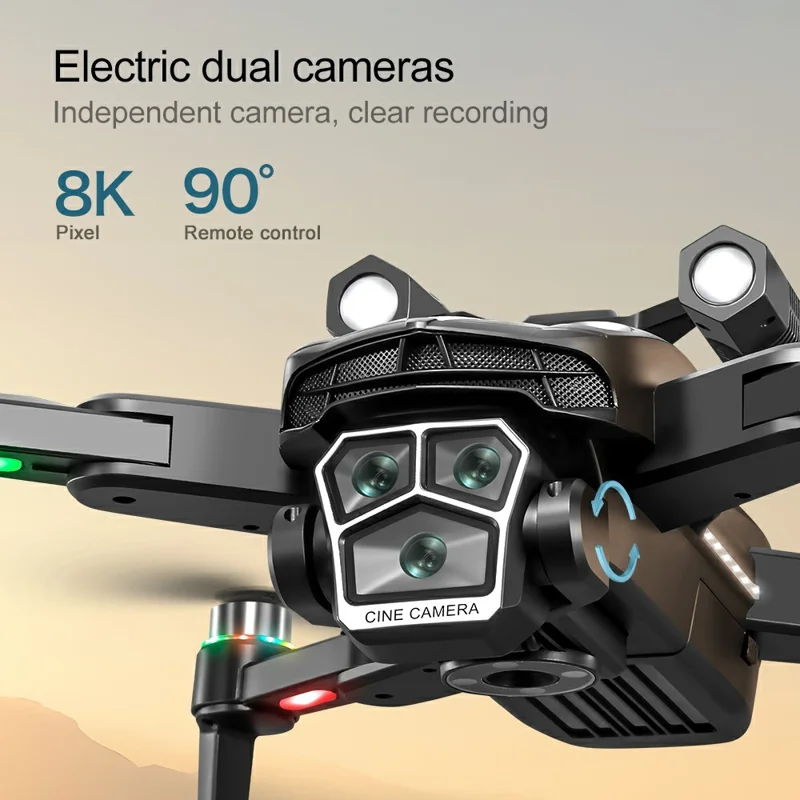 A168 Drone Quadricoptère de Photographie Aérienne à Double Caméra avec Flux Optique et Évitement d'Obstacles, Pliable, Télécommandé, 2 Batteries