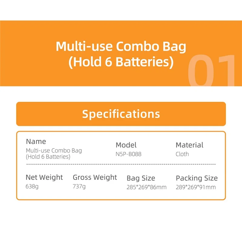 SUNNYLIFE N5P-B088 Opbergtas voor DJI Mini 5 Pro Droneaccessoires Antikras Draagtas voor 6 Batterijen