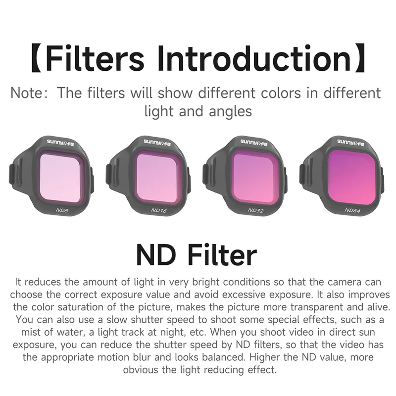 SUNNYLIFE N5P-FI096 4Pcs Filtr Set do kamery drona DJI Mini 5 Pro RC Filtry obiektywu ND8+ND16+ND32+ND64