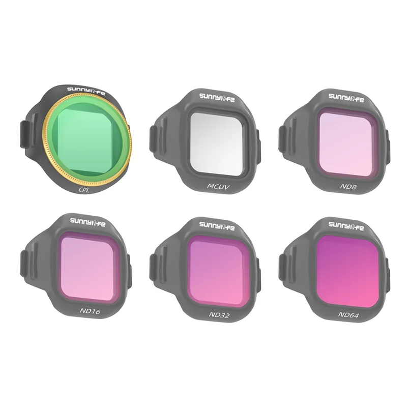SUNNYLIFE N5P-FI098 6-sztukowy zestaw filtrów RC dla drona DJI Mini 5 Pro Filtry obiektywu kamery MCUV+CPL+ND8+ND16+ND32+ND64
