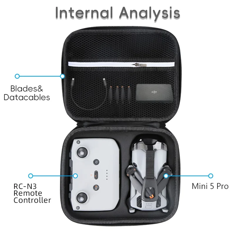 Bærbar opbevaringstaske til DJI Mini 5 Pro drone, hård EVA støddæmpende transporttaske - Sort