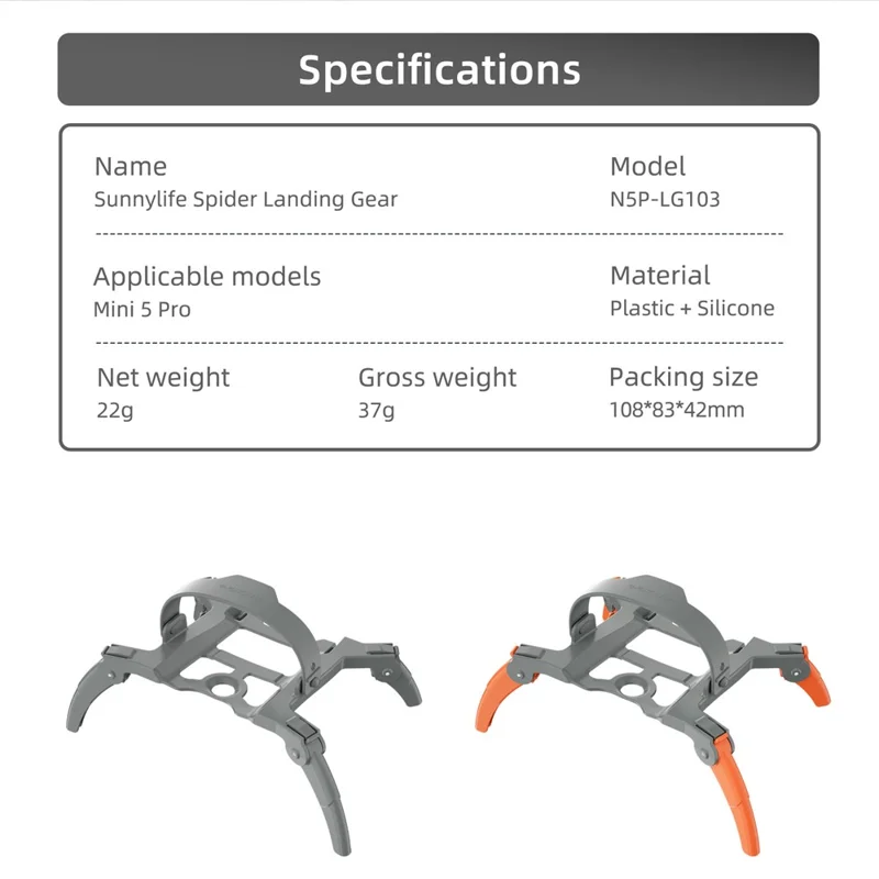 SUNNYLIFE N5P-LG103 Per DJI Mini 5 Pro Carrello d'atterraggio pieghevole Altezza aumentata Protezione Accessori per drone radiocomandato - Bicolore