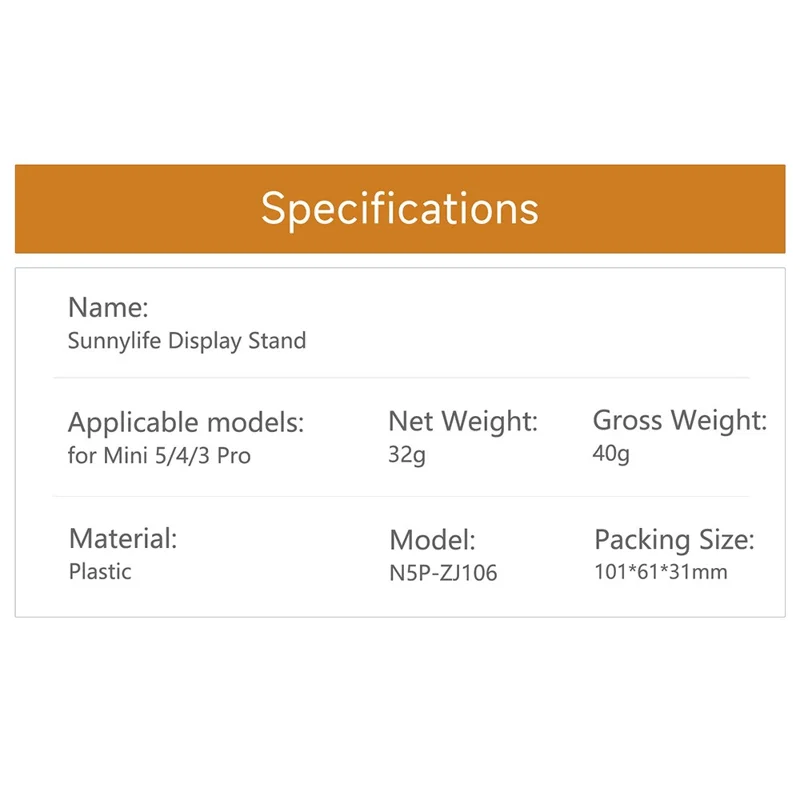 SUNNYLIFE N5P-ZJ106 Displaystilling til DJI Mini 5 Pro / 4 Pro / 3 Pro RC-dronne Skrivebordsholder