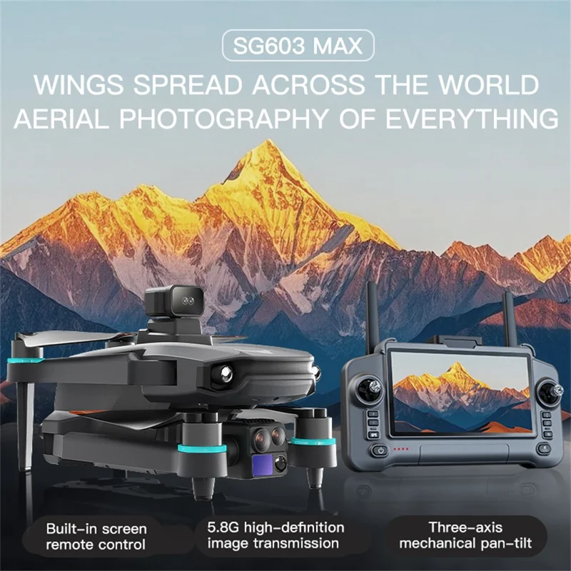 SG603MAX Drone Radiocomandato con Gimbal a 3 Assi, Posizionamento GPS, Evitamento Ostacoli Laser con Telecomando da 5,5 Pollici, con 2 Batterie