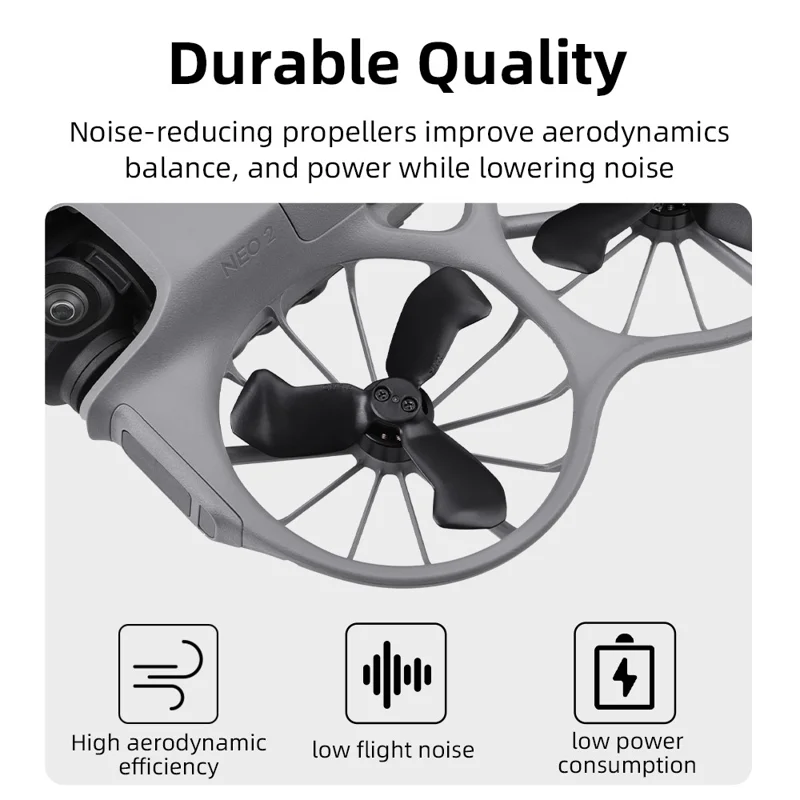 2 pares de palas de hélice para DJI Neo 2, hélices de repuesto con reducción de ruido, accesorios para dron - Negro