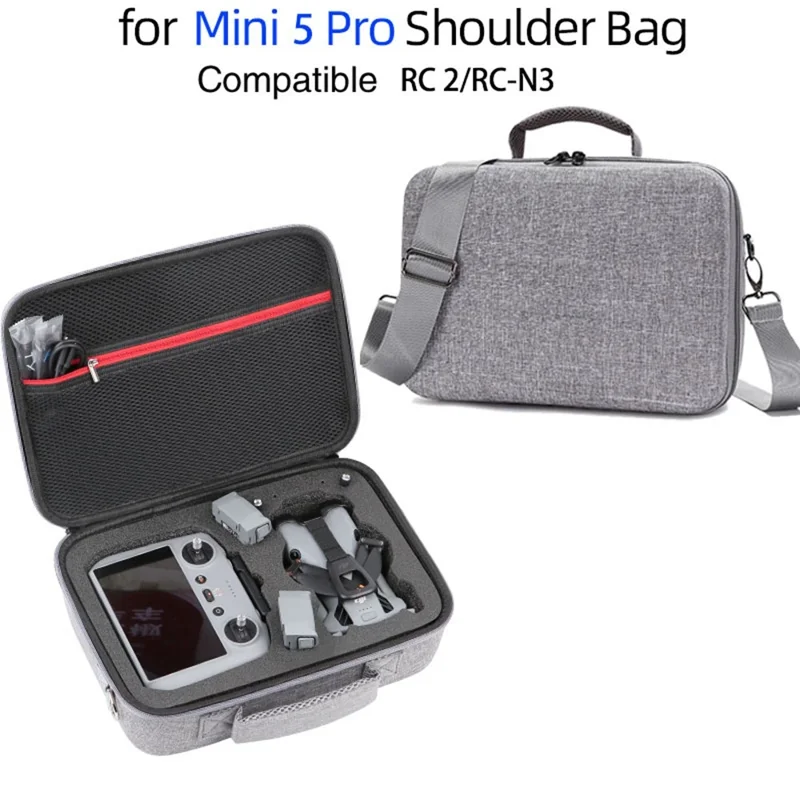 Bolsa de almacenamiento para dron DJI Mini 5 Pro con correa de hombro, estuche portátil resistente al impacto EVA - Gris