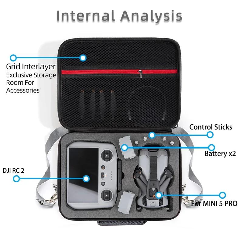 Bolsa de almacenamiento para dron DJI Mini 5 Pro con correa de hombro, estuche portátil resistente al impacto EVA - Gris