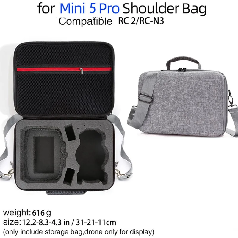 Bolsa de almacenamiento para dron DJI Mini 5 Pro con correa de hombro, estuche portátil resistente al impacto EVA - Gris