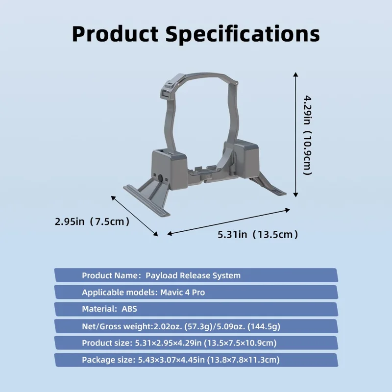 Sistema di consegna aerea BRDRC per DJI Mavic 4 Pro, dispositivo di rilascio del carico utile per trasporto, lancio e consegna