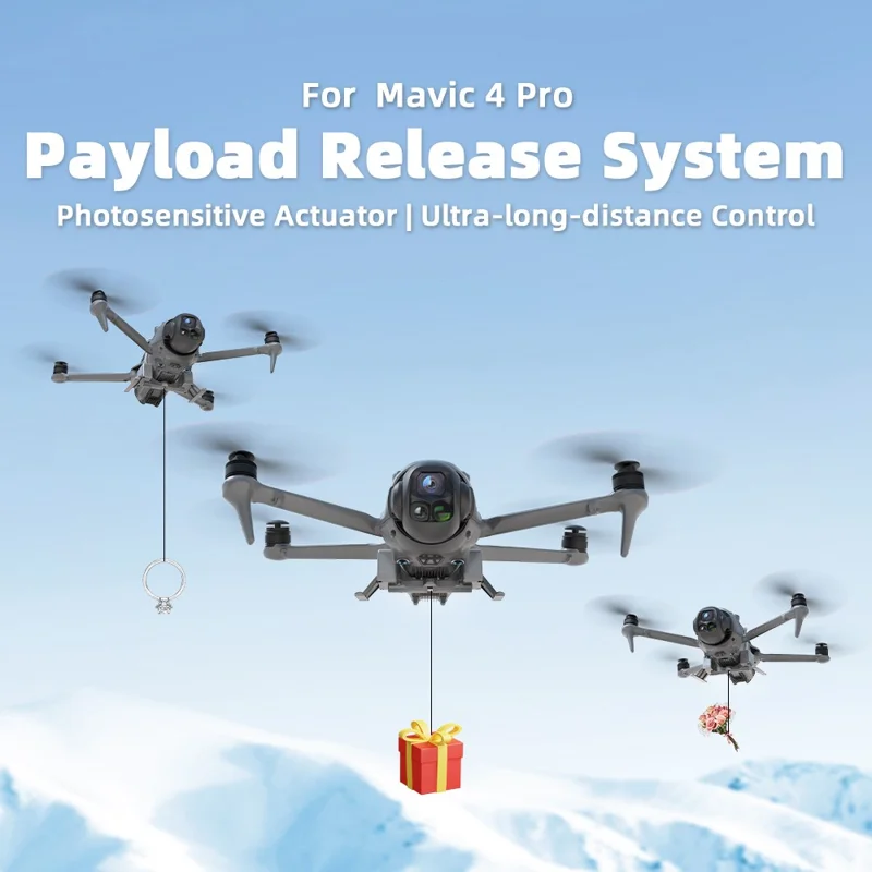 Sistema di consegna aerea BRDRC per DJI Mavic 4 Pro, dispositivo di rilascio del carico utile per trasporto, lancio e consegna