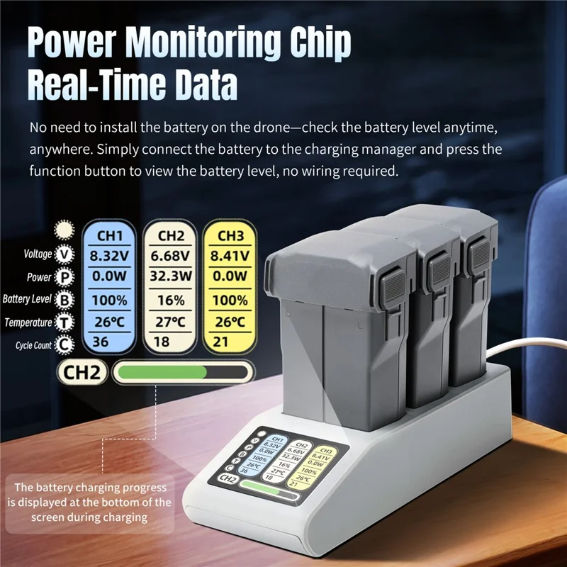 STARTRC V2.0 Battery Charging Hub for DJI Mini 5 Pro / 4 Pro / 3 Pro / 3 LCD Display 3-Slot Fast Charger