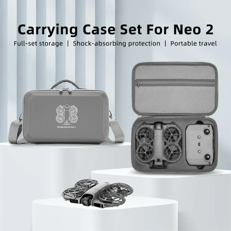 Tragetasche für DJI Neo 2 Drohne, PU + Leica wasserdichte Aufbewahrungstasche mit Schultergurt – Grau