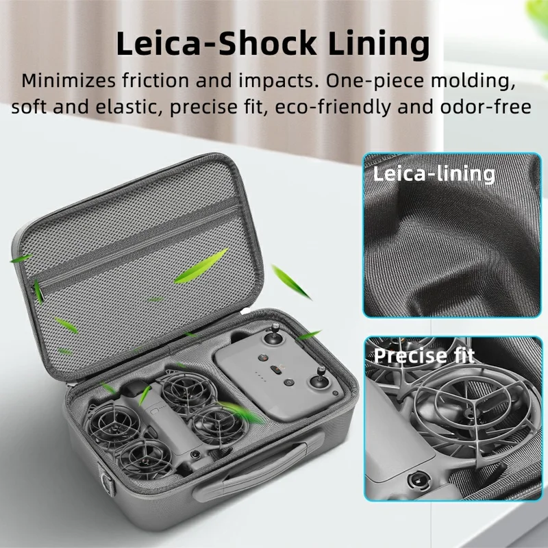 Tragetasche für DJI Neo 2 Drohne, PU + Leica wasserdichte Aufbewahrungstasche mit Schultergurt – Grau