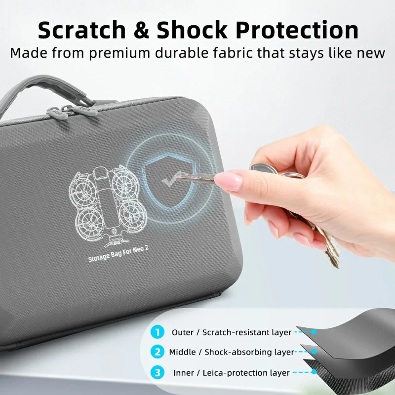 Tragetasche für DJI Neo 2 Drohne, PU + Leica wasserdichte Aufbewahrungstasche mit Schultergurt – Grau