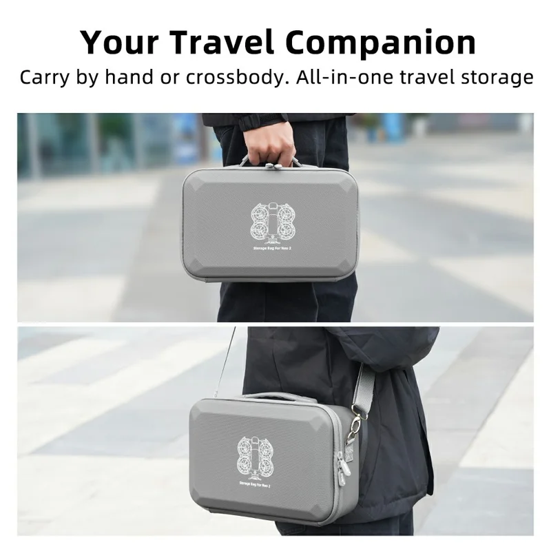 Tragetasche für DJI Neo 2 Drohne, PU + Leica wasserdichte Aufbewahrungstasche mit Schultergurt – Grau