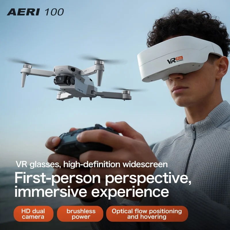 Drone Aeri 100 avec moteur sans balai, version VR, avec 3 batteries, positionnement par flux optique, double caméra HD, drone télécommandé pour prises aériennes