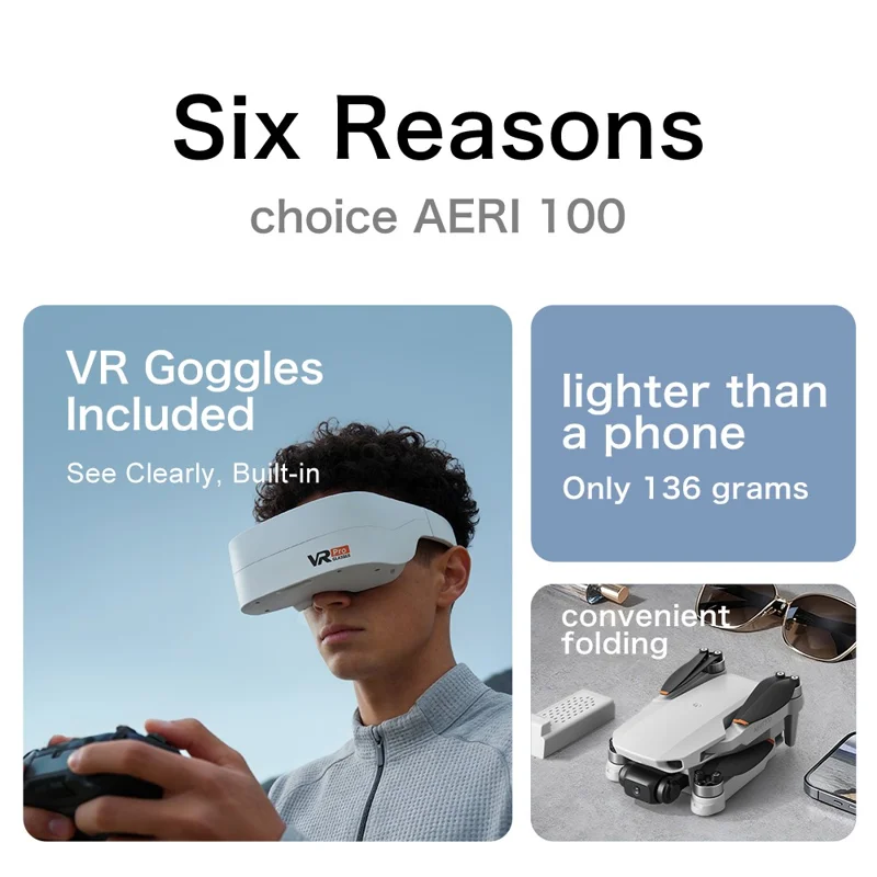 Drone Aeri 100 avec moteur sans balai, version VR, avec 3 batteries, positionnement par flux optique, double caméra HD, drone télécommandé pour prises aériennes