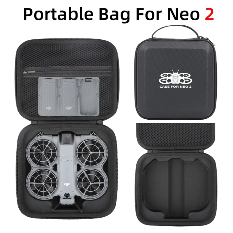 Bolsa Portátil para Drone DJI Neo 2, Bolsa de Armazenamento à Prova de Água em PU, Organizador de Viagem com Interior em Espuma EPE - Preto / Estampado