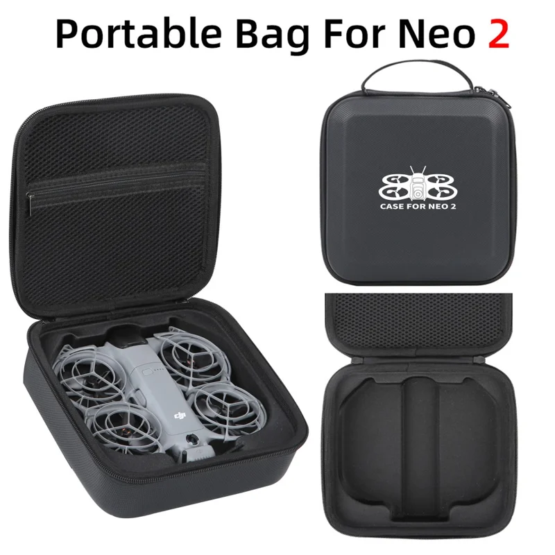 Bolsa Portátil para Drone DJI Neo 2, Bolsa de Armazenamento à Prova de Água em PU, Organizador de Viagem com Interior em Espuma EPE - Preto / Estampado