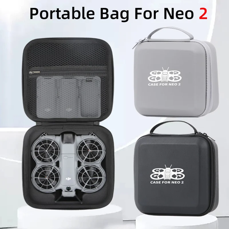 Bolsa Portátil para Drone DJI Neo 2, Bolsa de Armazenamento à Prova de Água em PU, Organizador de Viagem com Interior em Espuma EPE - Preto / Estampado