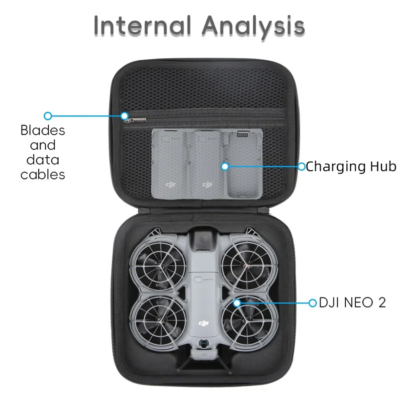 Bolsa Portátil para Drone DJI Neo 2, Bolsa de Armazenamento à Prova de Água em PU, Organizador de Viagem com Interior em Espuma EPE - Preto / Estampado