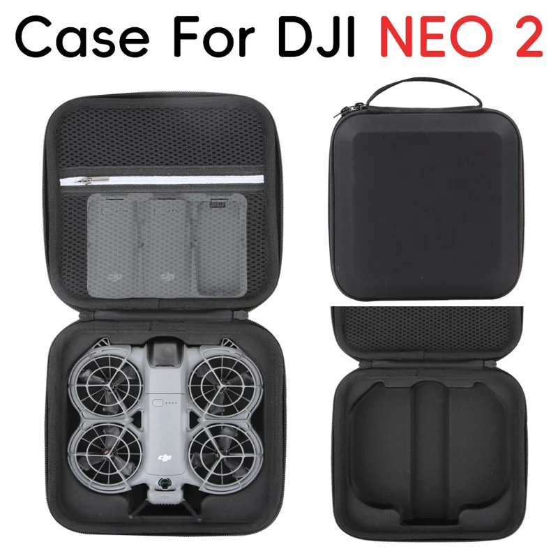 Capa Portátil para DJI Neo 2, Bolsa de Armazenamento Moldada em EVA, Bolsa de Transporte em Náilon Impermeável - Preto