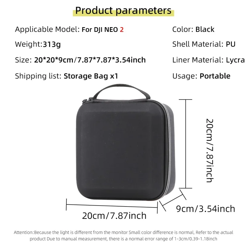 Capa Portátil para DJI Neo 2, Bolsa de Armazenamento Moldada em EVA, Bolsa de Transporte em Náilon Impermeável - Preto